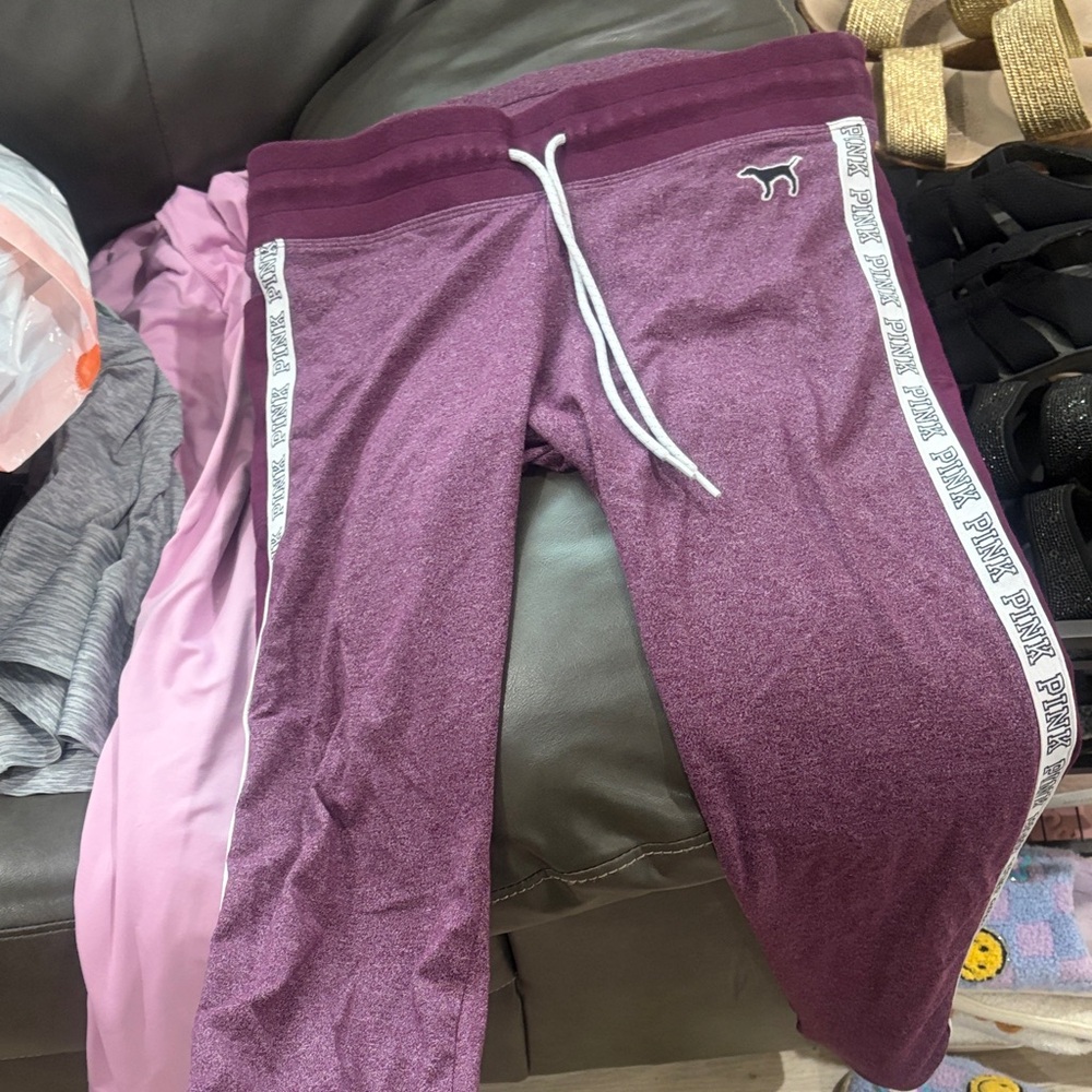 PINK Victoria's Secret Plum Marled Joggers with White Trim